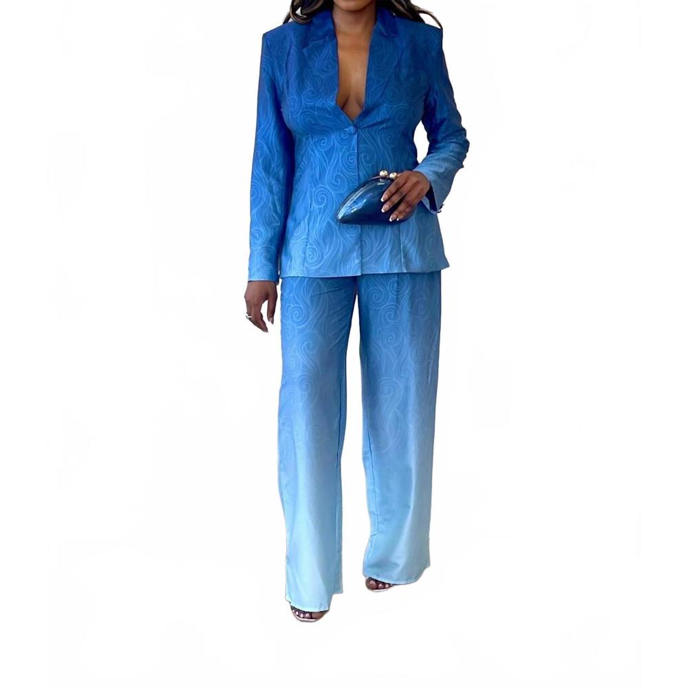 NEW THE SANG she e o ombre blazer pant suit set in blue